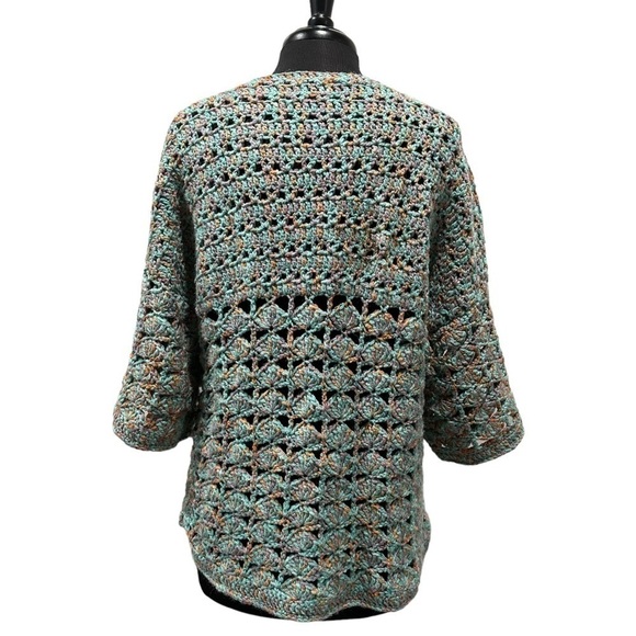 Crocheted Multicolor Boatneck Flare Sleeve Sweater - Picture 7 of 11